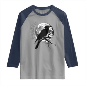 Funny F Caw F Raglan Shirt Black Crow Moon Gothic Adult Humor TS11 Sport Gray Navy Print Your Wear