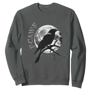 Funny F Caw F Sweatshirt Black Crow Moon Gothic Adult Humor TS11 Dark Heather Print Your Wear