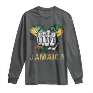 Jamaica One Love Long Sleeve Shirt Rasta Reggae Punching Hand Jamaican Flag TS11 Dark Heather Print Your Wear