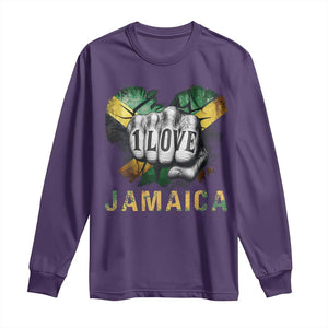 Jamaica One Love Long Sleeve Shirt Rasta Reggae Punching Hand Jamaican Flag TS11 Purple Print Your Wear