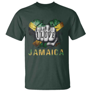 Jamaica One Love T Shirt Rasta Reggae Punching Hand Jamaican Flag TS11 Dark Forest Green Print Your Wear