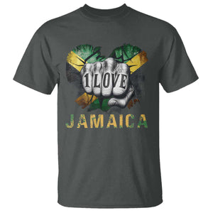 Jamaica One Love T Shirt Rasta Reggae Punching Hand Jamaican Flag TS11 Dark Heather Print Your Wear