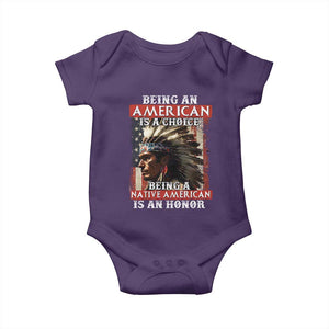 Being An American Is A Choice Being A Native American Is An Honor Baby Onesie USA Flag TS11 Purple Print Your Wear