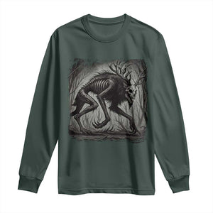 Wendigo Monster Long Sleeve Shirt Skinwalker Night Stroll Cryptid Dark Forest TS11 Dark Forest Green Print Your Wear