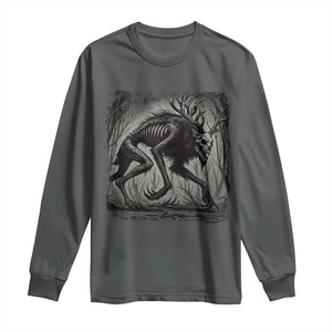 Wendigo Monster Long Sleeve Shirt Skinwalker Night Stroll Cryptid Dark Forest TS11 Dark Heather Print Your Wear