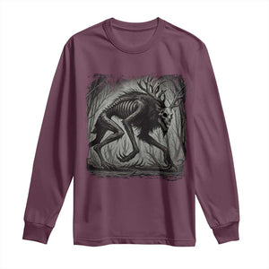 Wendigo Monster Long Sleeve Shirt Skinwalker Night Stroll Cryptid Dark Forest TS11 Maroon Print Your Wear