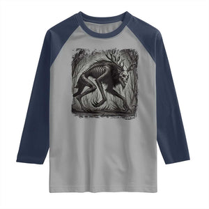 Wendigo Monster Raglan Shirt Skinwalker Night Stroll Cryptid Dark Forest TS11 Sport Gray Navy Print Your Wear
