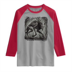 Wendigo Monster Raglan Shirt Skinwalker Night Stroll Cryptid Dark Forest TS11 Sport Gray Red Print Your Wear