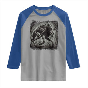 Wendigo Monster Raglan Shirt Skinwalker Night Stroll Cryptid Dark Forest TS11 Sport Gray Royal Print Your Wear