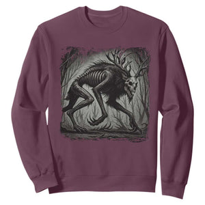 Wendigo Monster Sweatshirt Skinwalker Night Stroll Cryptid Dark Forest TS11 Maroon Print Your Wear