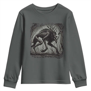 Wendigo Monster Youth Sweatshirt Skinwalker Night Stroll Cryptid Dark Forest TS11 Dark Heather Print Your Wear
