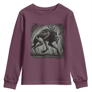 Wendigo Monster Youth Sweatshirt Skinwalker Night Stroll Cryptid Dark Forest TS11 Maroon Print Your Wear