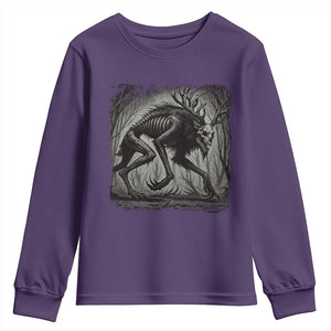 Wendigo Monster Youth Sweatshirt Skinwalker Night Stroll Cryptid Dark Forest TS11 Purple Print Your Wear