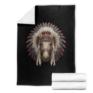 Horse Native American Indigenous Heritage War Bonnet Throw Blanket TS11 Black Print Your Wear