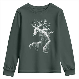 Wendigo Monster Skinwalker Mythical Cryptid Youth Sweatshirt TS11 Dark Forest Green Print Your Wear