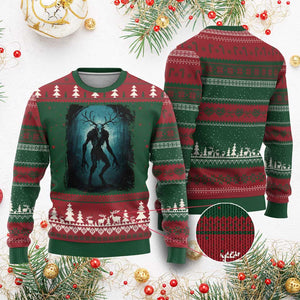 Wendigo Monster Skinwalker Mythical Cryptid Dark Forest Ugly Christmas Sweater TS11 Red Green Print Your Wear