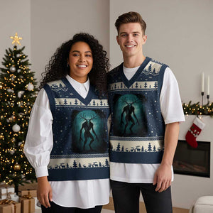 Wendigo Monster Skinwalker Mythical Cryptid Dark Forest V-Neck Knit Sweater Vest TS11 Navy Beige Print Your Wear