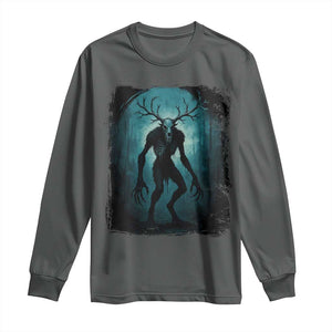 Wendigo Monster Skinwalker Mythical Cryptid Dark Forest Long Sleeve Shirt TS11 Dark Heather Print Your Wear