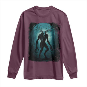 Wendigo Monster Skinwalker Mythical Cryptid Dark Forest Long Sleeve Shirt TS11 Maroon Print Your Wear