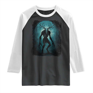 Wendigo Monster Skinwalker Mythical Cryptid Dark Forest Raglan Shirt TS11 Black White Print Your Wear
