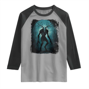 Wendigo Monster Skinwalker Mythical Cryptid Dark Forest Raglan Shirt TS11 Sport Gray Black Print Your Wear
