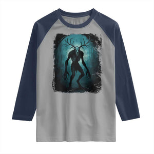 Wendigo Monster Skinwalker Mythical Cryptid Dark Forest Raglan Shirt TS11 Sport Gray Navy Print Your Wear