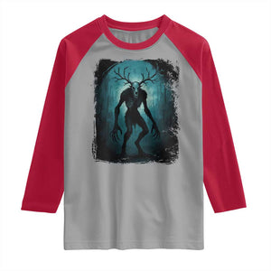 Wendigo Monster Skinwalker Mythical Cryptid Dark Forest Raglan Shirt TS11 Sport Gray Red Print Your Wear