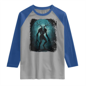 Wendigo Monster Skinwalker Mythical Cryptid Dark Forest Raglan Shirt TS11 Sport Gray Royal Print Your Wear