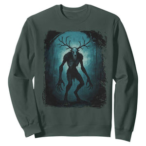 Wendigo Monster Skinwalker Mythical Cryptid Dark Forest Sweatshirt TS11 Dark Forest Green Print Your Wear
