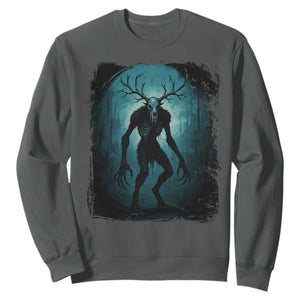 Wendigo Monster Skinwalker Mythical Cryptid Dark Forest Sweatshirt TS11 Dark Heather Print Your Wear
