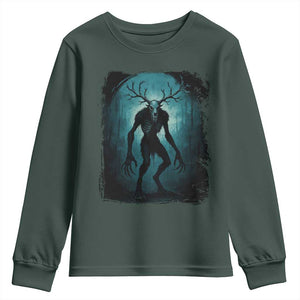 Wendigo Monster Skinwalker Mythical Cryptid Dark Forest Youth Sweatshirt TS11 Dark Forest Green Print Your Wear