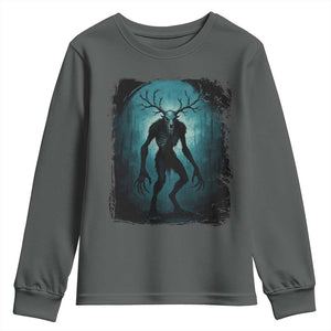 Wendigo Monster Skinwalker Mythical Cryptid Dark Forest Youth Sweatshirt TS11 Dark Heather Print Your Wear