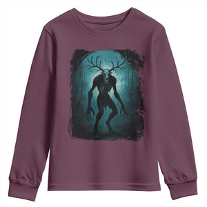 Wendigo Monster Skinwalker Mythical Cryptid Dark Forest Youth Sweatshirt TS11 Maroon Print Your Wear