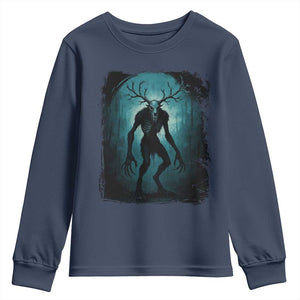 Wendigo Monster Skinwalker Mythical Cryptid Dark Forest Youth Sweatshirt TS11 Navy Print Your Wear