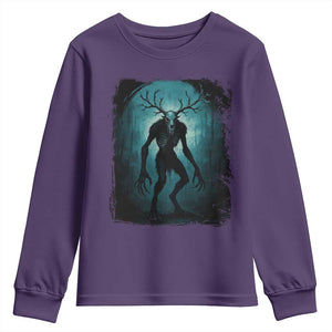 Wendigo Monster Skinwalker Mythical Cryptid Dark Forest Youth Sweatshirt TS11 Purple Print Your Wear