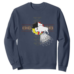 Native American White Buffalo Sweatshirt Seven Sacred Grandfather Teachings TS11 Navy Print Your Wear
