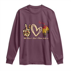 Peace Love Native Blood Long Sleeve Shirt Native American Feathers TS11 Maroon Print Your Wear