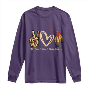 Peace Love Native Blood Long Sleeve Shirt Native American Feathers TS11 Purple Print Your Wear