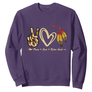Peace Love Native Blood Sweatshirt Native American Feathers TS11 Purple Print Your Wear