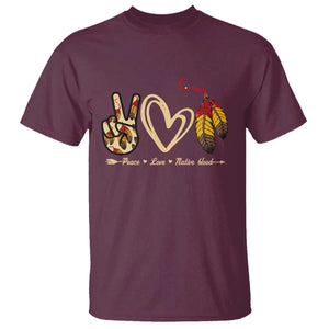 Peace Love Native Blood T Shirt Native American Feathers TS11 Maroon Print Your Wear