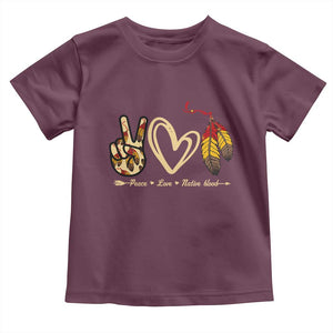 Peace Love Native Blood Toddler T Shirt Native American Feathers TS11 Maroon Print Your Wear