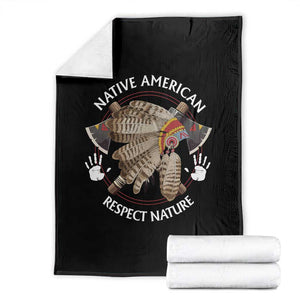 Native American Respect Nature Throw Blanket Indigenous Indian War Bonnet Tomahawks TS11 Black Print Your Wear