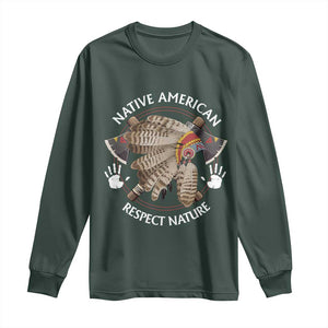 Native American Respect Nature Long Sleeve Shirt Indigenous Indian War Bonnet Tomahawks TS11 Dark Forest Green Print Your Wear