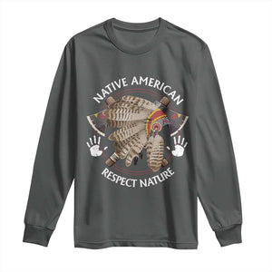 Native American Respect Nature Long Sleeve Shirt Indigenous Indian War Bonnet Tomahawks TS11 Dark Heather Print Your Wear