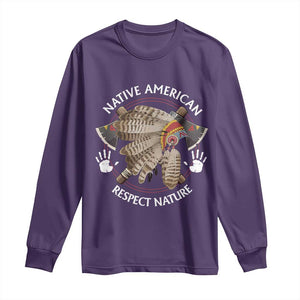 Native American Respect Nature Long Sleeve Shirt Indigenous Indian War Bonnet Tomahawks TS11 Purple Print Your Wear