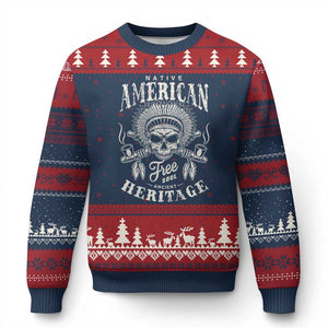 Native American Free Soul Ancient Heritage Ugly Christmas Sweater Vintage Indian American Chief TS11 Navy Red Print Your Wear