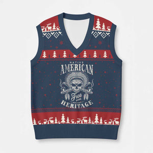 Native American Free Soul Ancient Heritage V-Neck Knit Sweater Vest Vintage Indian American Chief TS11 Navy Red Print Your Wear