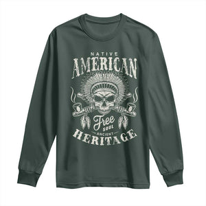 Native American Free Soul Ancient Heritage Long Sleeve Shirt Vintage Indian American Chief TS11 Dark Forest Green Print Your Wear