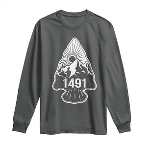 Proud Native American 1491 Pre Columbus Indigenous Arrowhead Long Sleeve Shirt TS11 Dark Heather Print Your Wear
