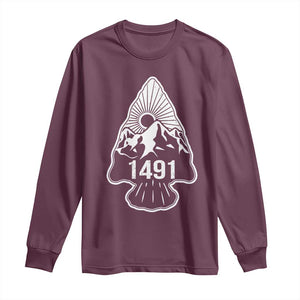 Proud Native American 1491 Pre Columbus Indigenous Arrowhead Long Sleeve Shirt TS11 Maroon Print Your Wear